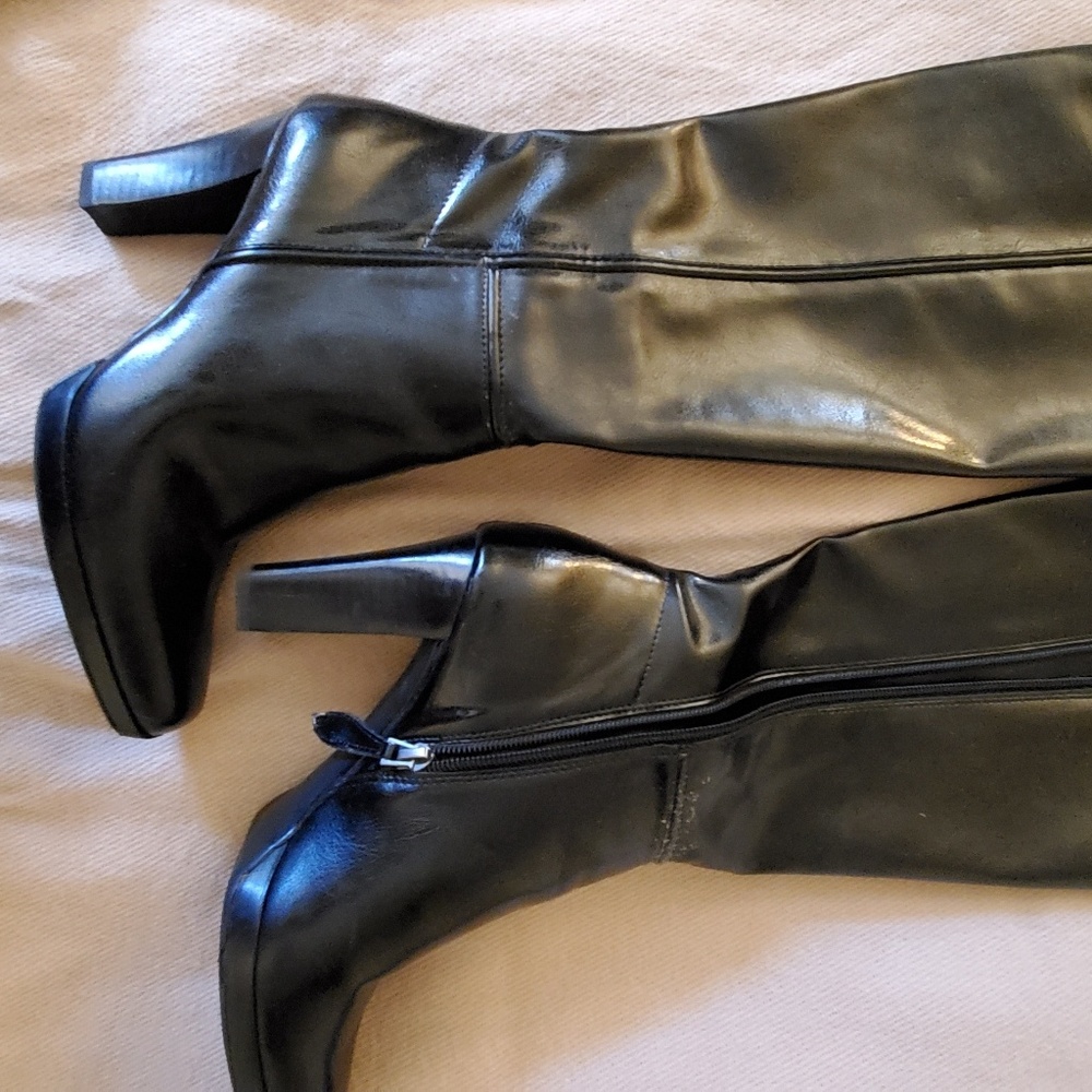 Franco Sarto black leather high heel boots